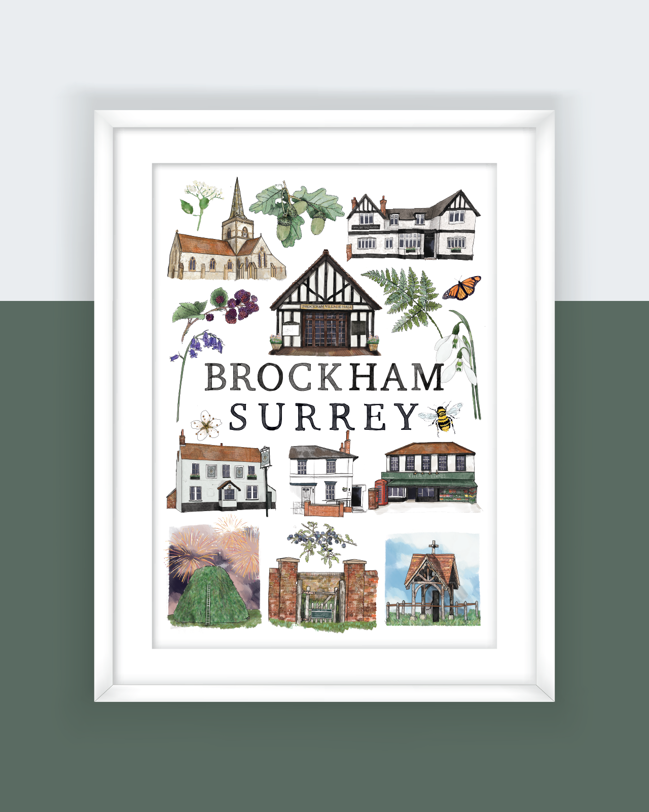 Brockham | A4 Print Surrey Village Art Print