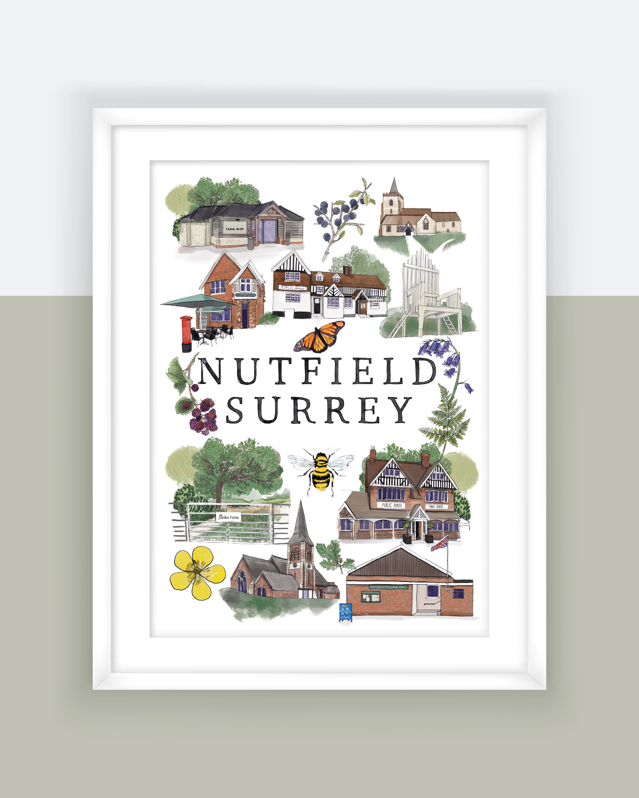 Nutfield | A4 Print Surrey Village Art Print