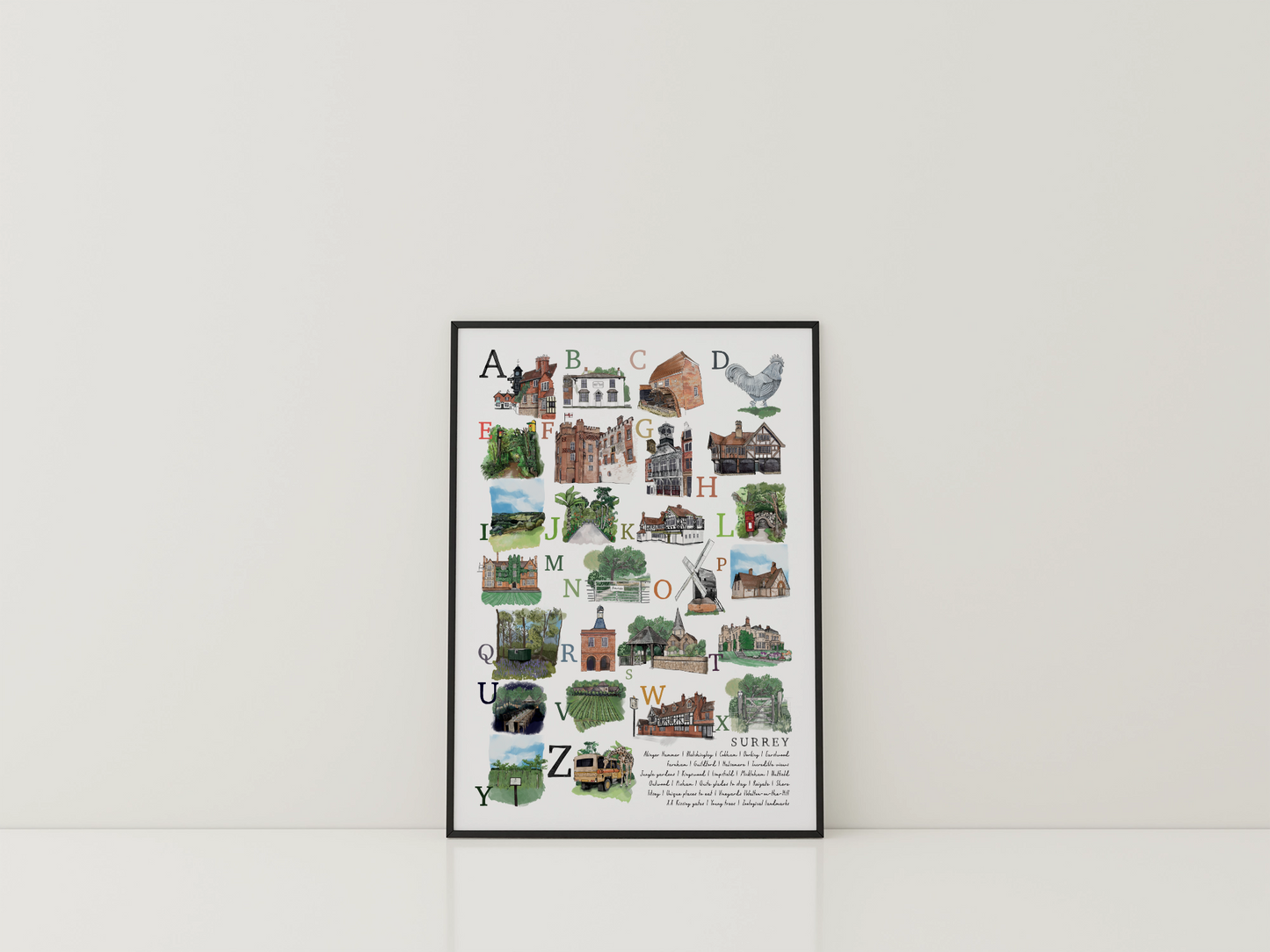 Surrey A-Z | A4 Art Print